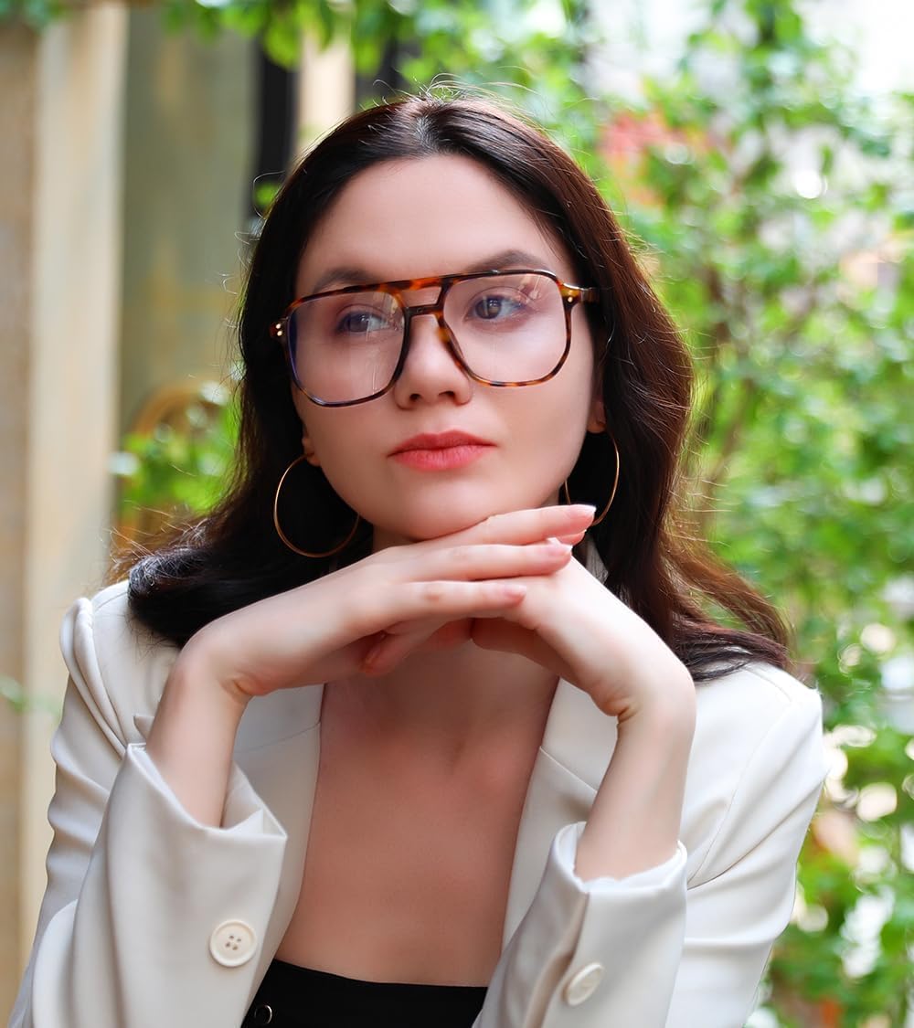 FEISEDY 2Pack Blue Light Blocking Glasses Fake Nerd Clear Square Computer Lightweight Pilot Glasses Frame Oversized B2866